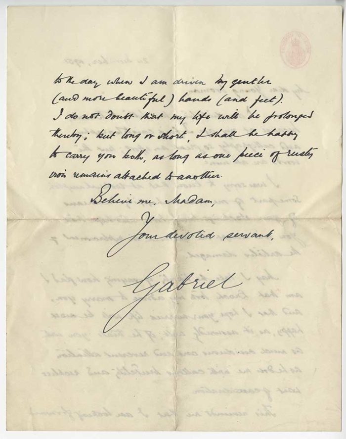 2nd page of a handwritten letter, signed "Gabriel" in a large, looping signature