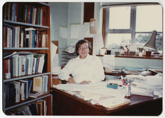 Robert Edwards sitting at his desk in his office.