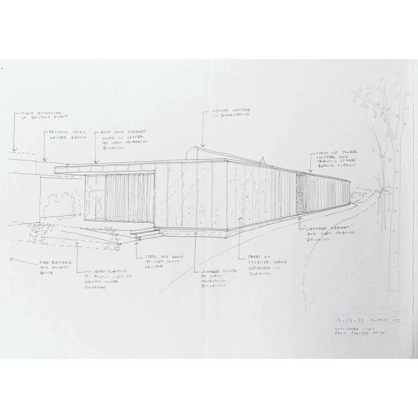 DSDHA's sketch of the new Study Centre and Music Rooms at Churchill College