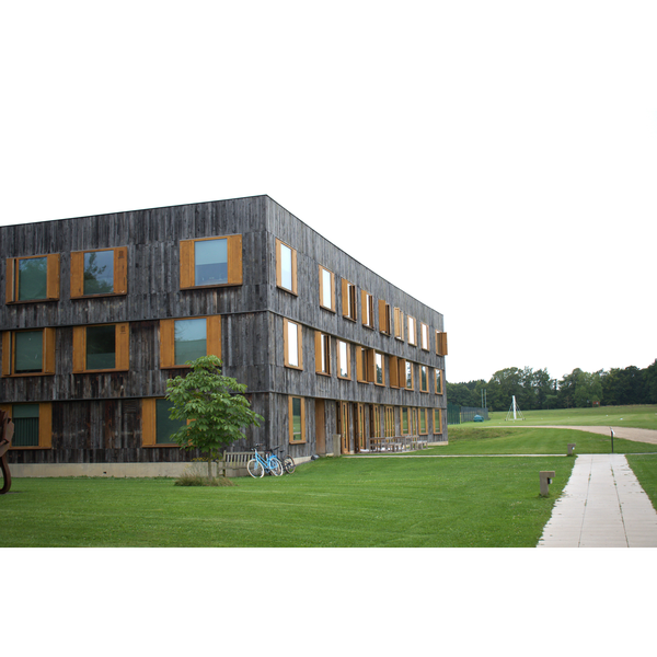 A view of Cowan Court, Churchill College as approached from South Court.