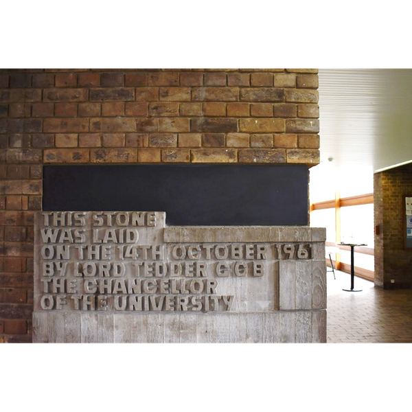 A photograph of the foundation stone of Churchill College