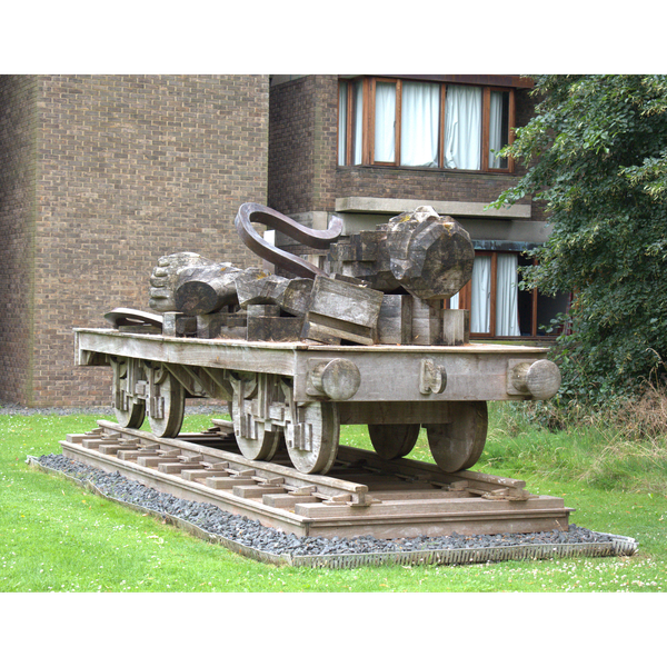 A photograph of Paolozzi's sculpture, 'London to Paris' at Churchill College