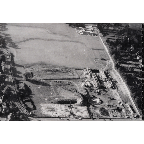 An aerial photograph of the construction of Churchill College.