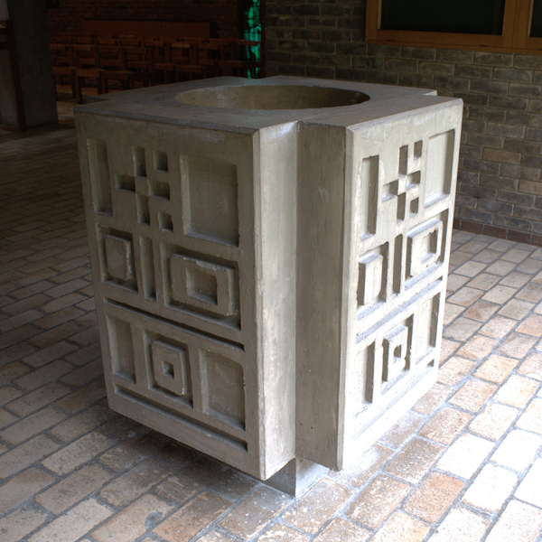 The baptismal font at the Chapel at Churchill College