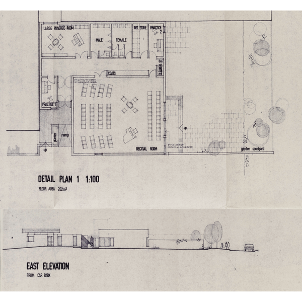 Sheppard Robson and Partners plan for the original music rooms at Churchill College