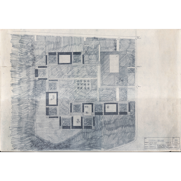 An early sketch of the layout of courtyards at Churchill College by Sheppard Robson and Partners