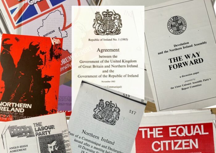 Collage of images relating to the Anglo-Irish Agreement