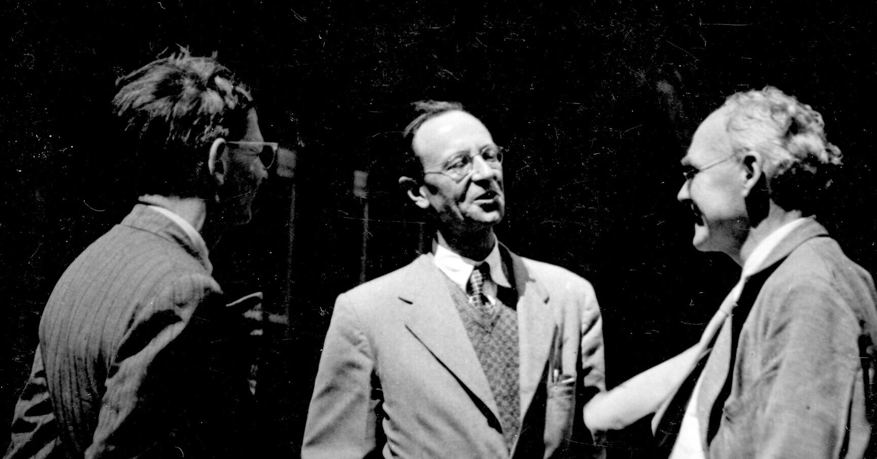 Rudolf Peierls, James Chadwick and G I Taylor in 1947