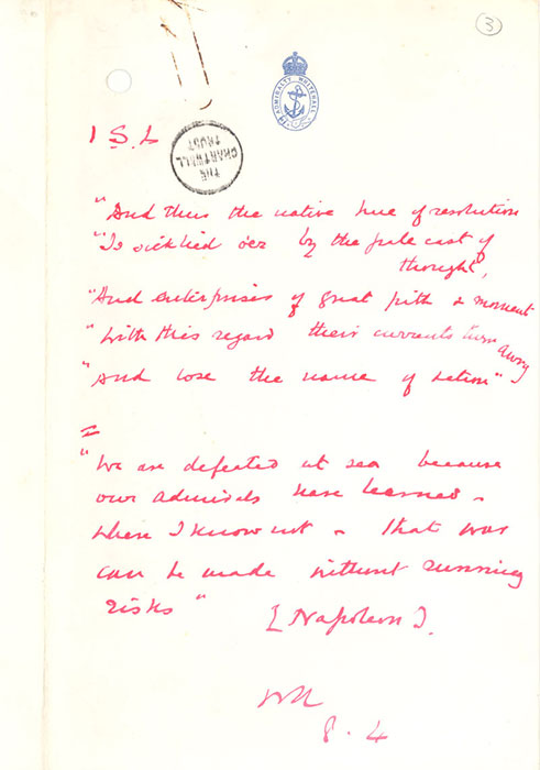 Note from Churchill to Fisher on the Dardanelles