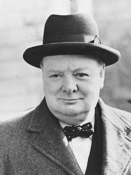 Portrait photograph of Winston Churchill, smiling