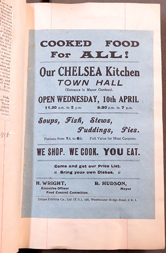 Advert for a National Kitchen in Chelsea during the First World War