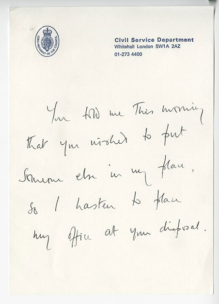 Letter from Christopher Soames to Margaret Thatcher, offering his resignation, 1981.