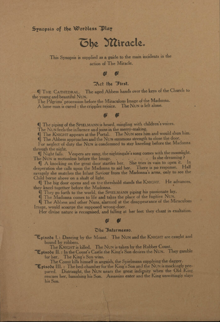 First page of a synopsis of The Miracle