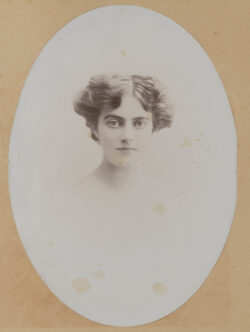 Mounted oval sepia portrait photograph of Clementine Churchill, head and shoulders only